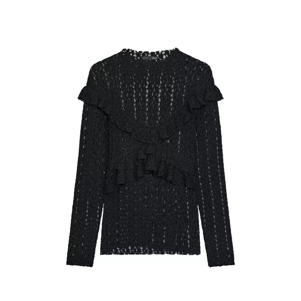ZARA RUFFLED LACE TOP - Picture 7 of 9